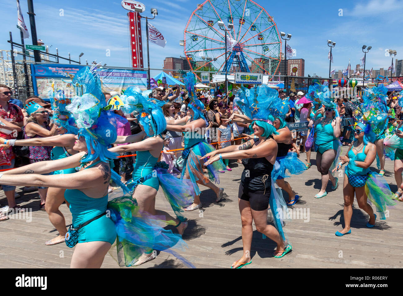 People having fun watching the Annual Mermaid Parade at Coney Island, Brooklyn, New York. Stock Photo