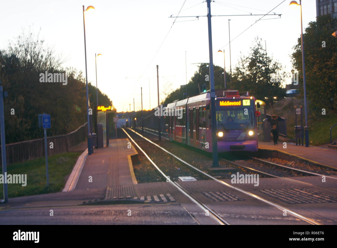 Sheffield tram early morning Stock Photo
