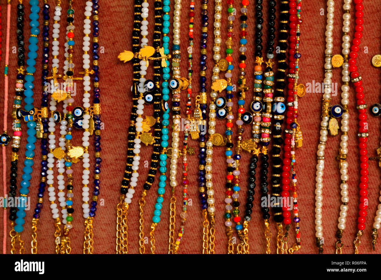 Handmade bracelets for sale in the Buyuk Han, Northern nicosia, Cyprus October 2018 Stock Photo