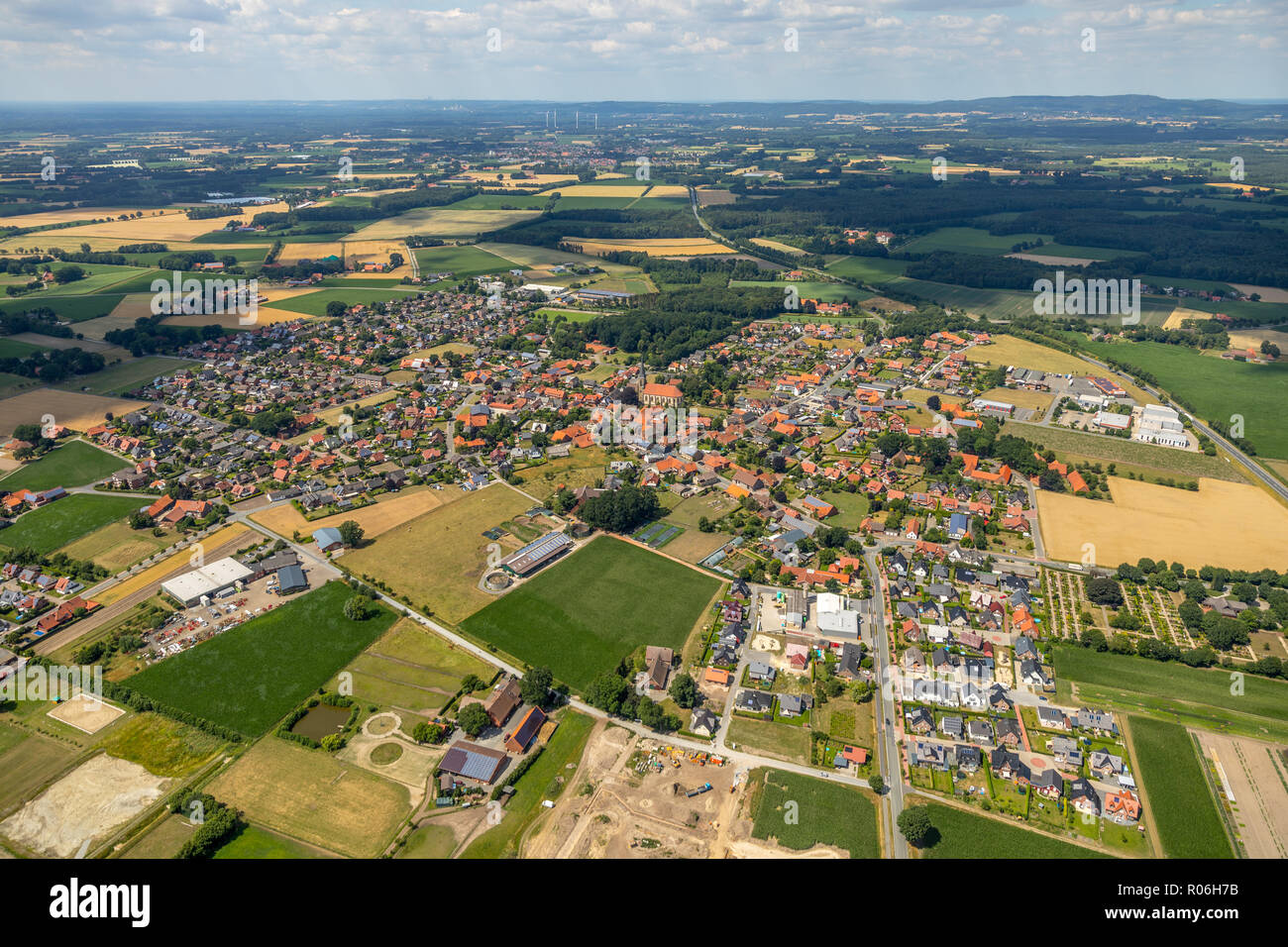 Aerial view, overview Füchtorf, Harkotten, Sassenberg, Münsterland, North Rhine-Westphalia, Germany, Europe, DEU, birds-eyes view, aerial view, aerial Stock Photo