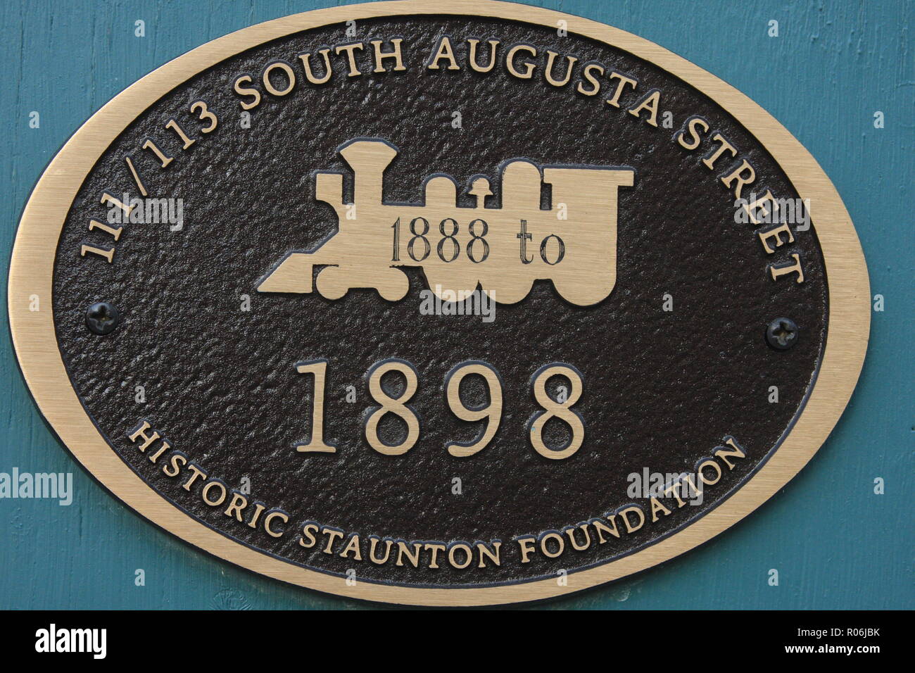 Plaque by Historic Staunton Foundation in downtown Staunton, VA, USA