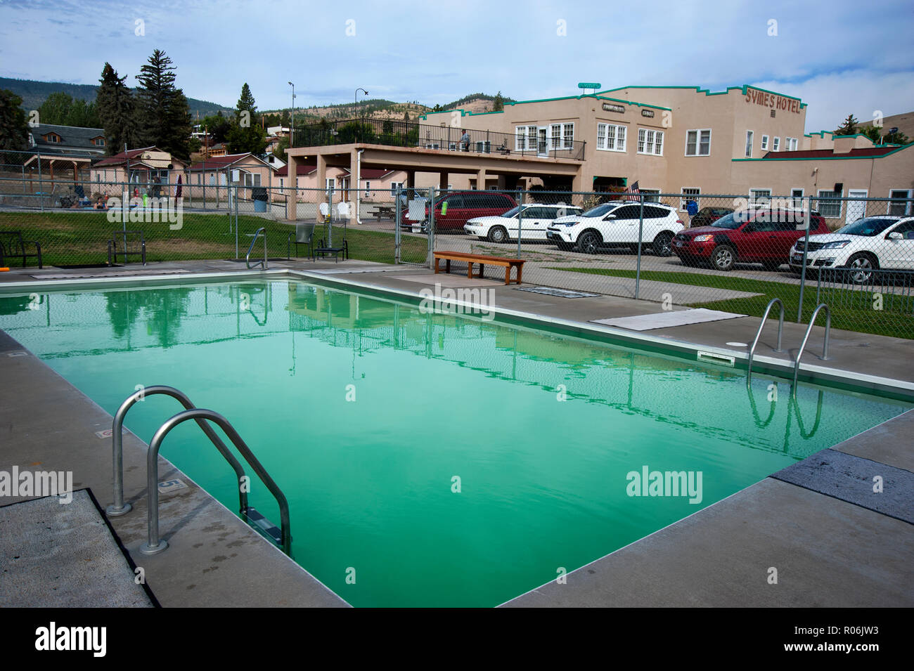 Mineral hot springs pool at the Symes Hotel in Montana, USA Stock Photo