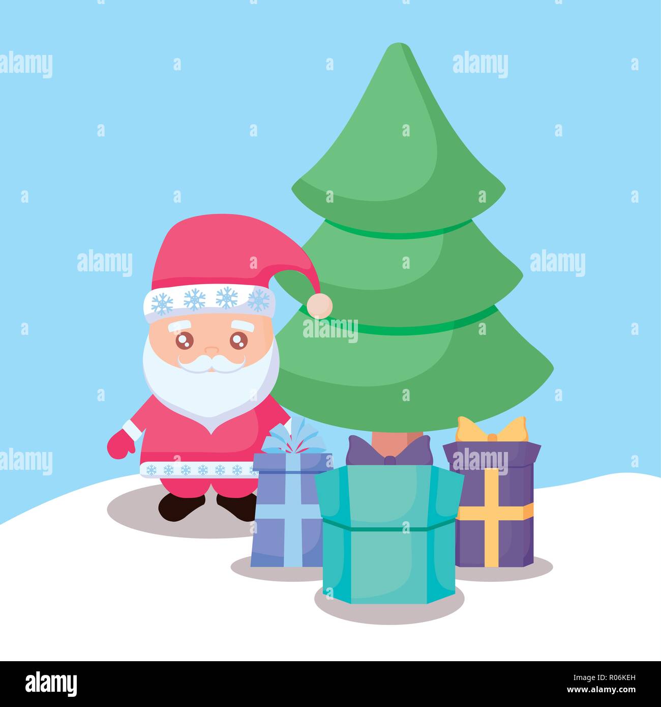 santa claus with christmas tree and gift boxes vector illustration ...