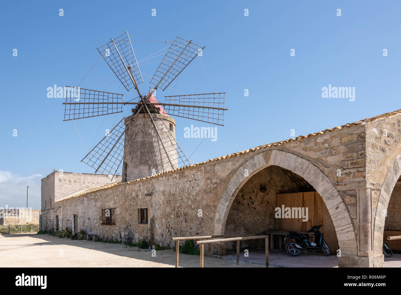 Windmill at Salt Museum, Trapani, Sicily Stock Photo