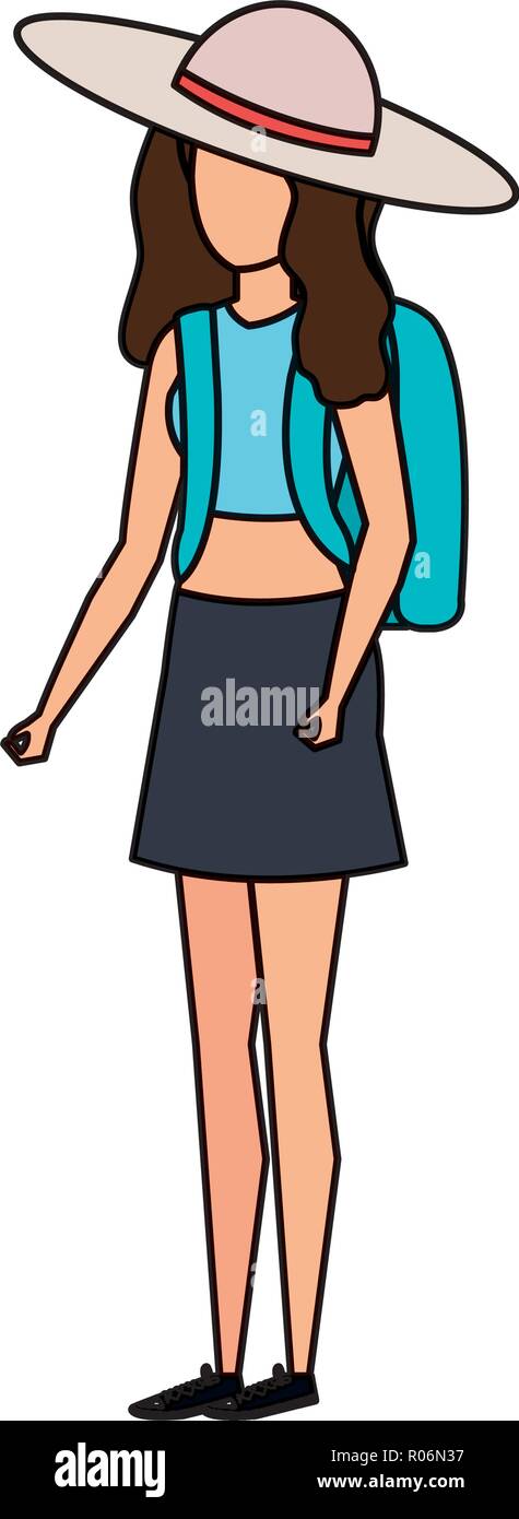 beautiful tourist girl with summer hat character vector illustration ...