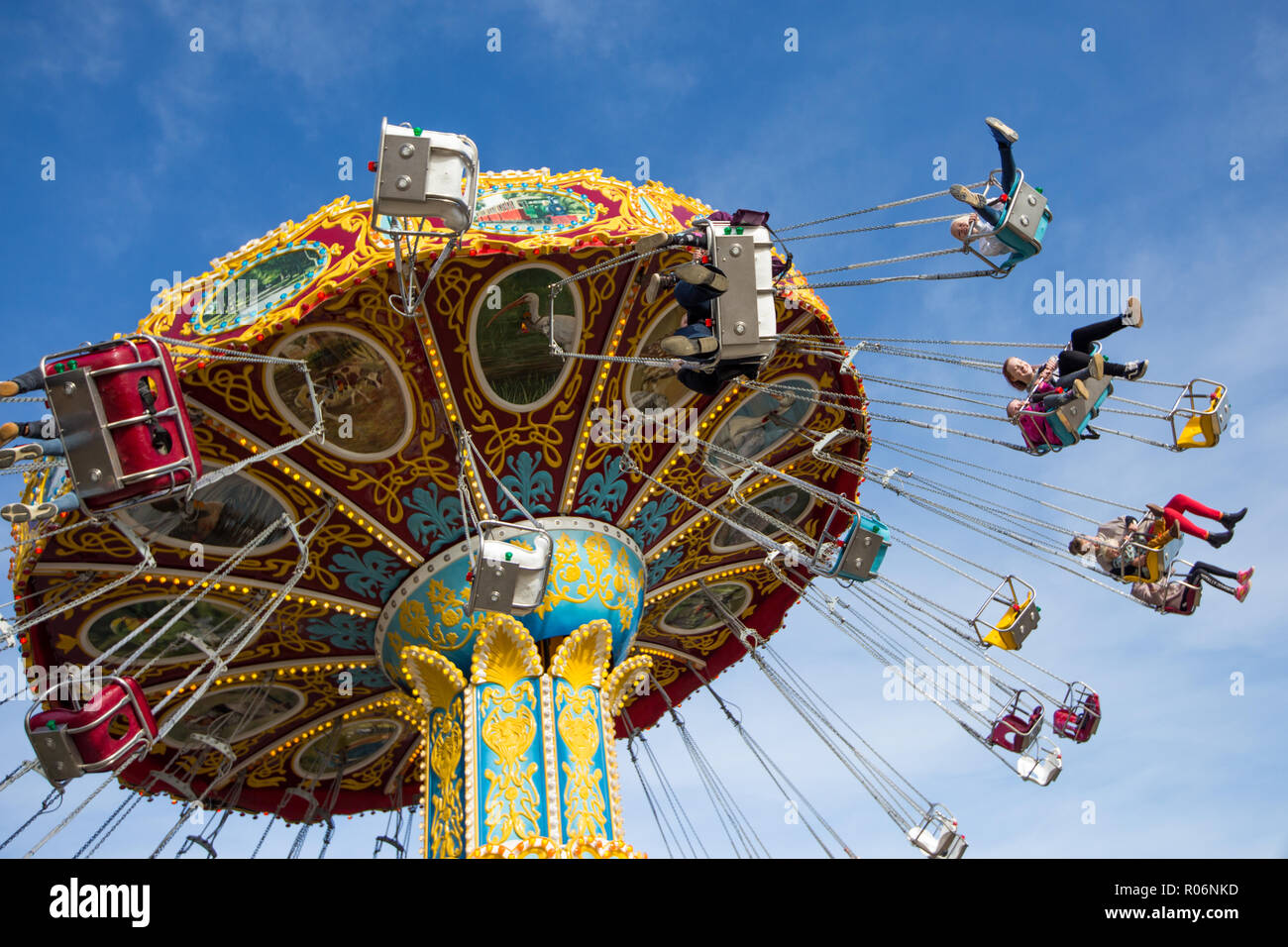 Fairground swings at Wicksteed Park in Kettering,Northants Stock Photo