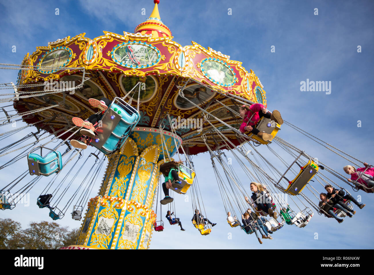 Fairground swings at Wicksteed Park in Kettering,Northants Stock Photo