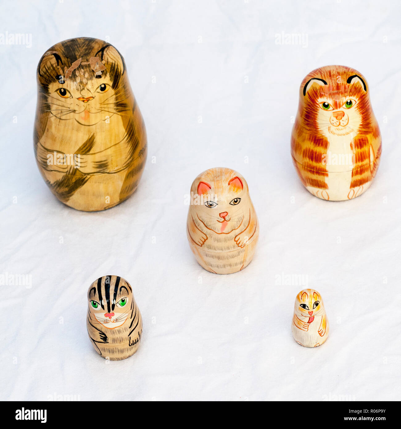 Collection of Russian Dolls Also called Stacking or nesting dolls . Stock Photo