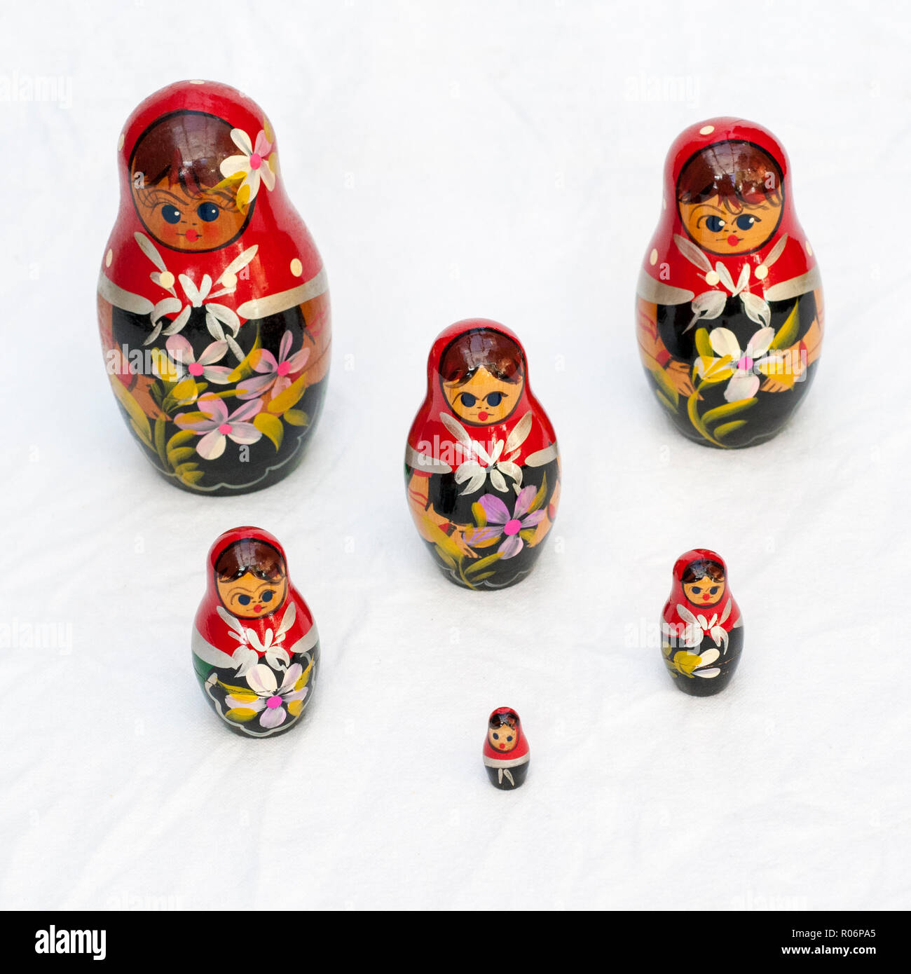 Collection of Russian Dolls Also called Stacking or nesting dolls . Stock Photo