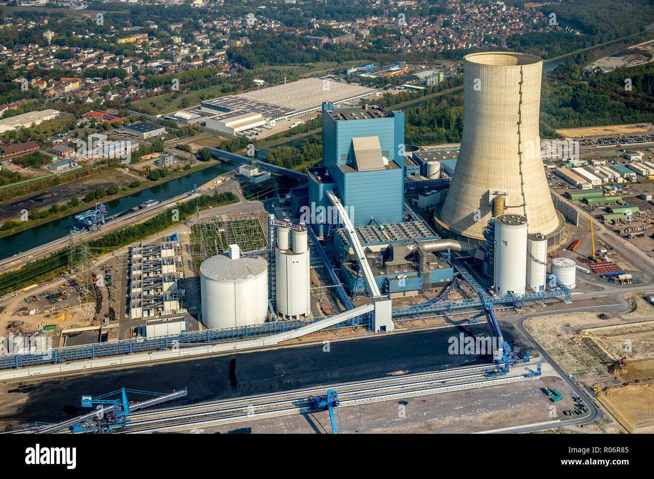 Aerial photograph, Uniper coal power plant, former E.ON Datteln4 power station on the Dortmund-Ems Canal, Emscher-Lippe, Datteln, Ruhr area, North Rhi Stock Photo