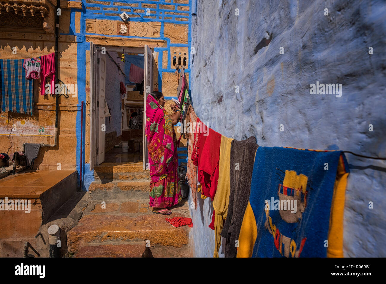 Daily life activities in Jaisalmer fort in India. Stock Photo