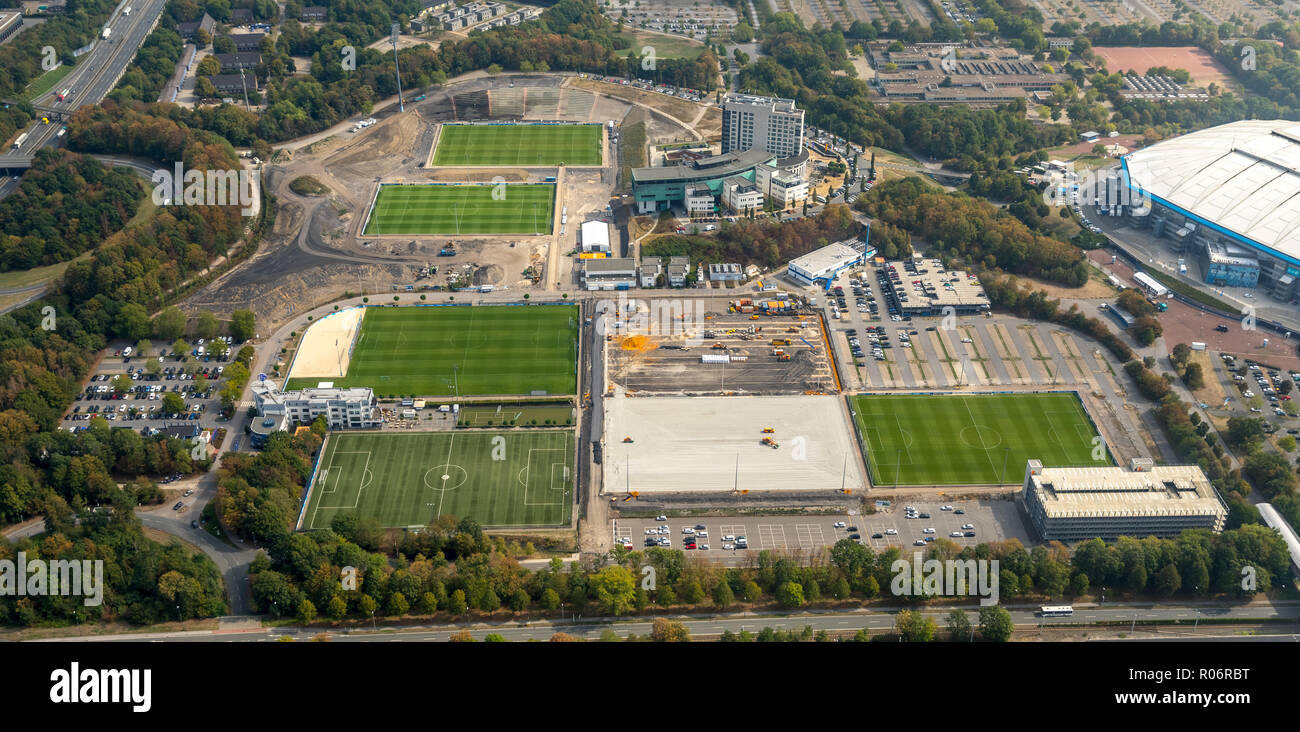 Aerial view, new training areas on the Schalke area, FC Schalke 04, Veltins Arena, Arena on Schalke, Bundesliga club, medicos.Aufschalke GmbH, convers Stock Photo