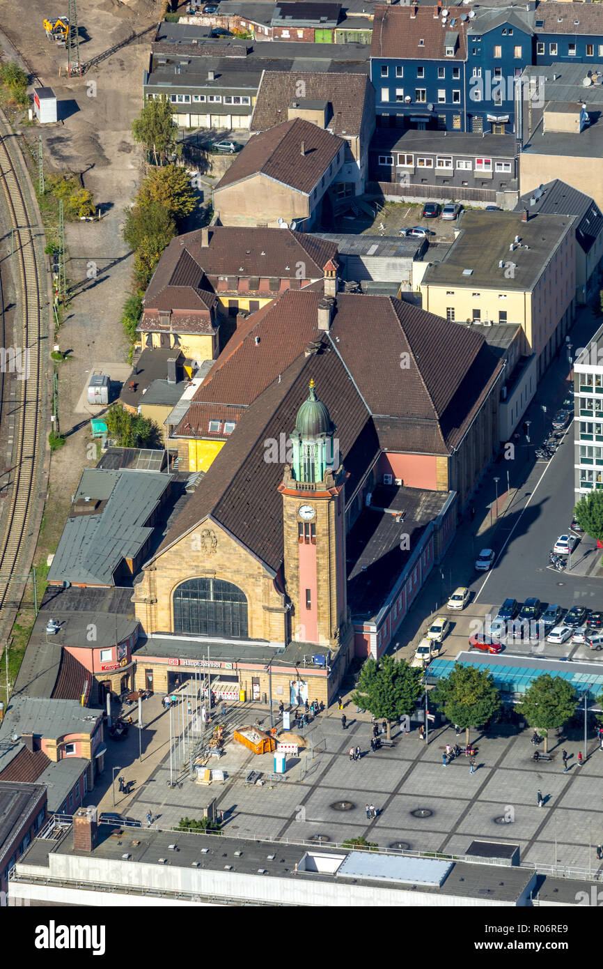 Aerial view, Hagen Central Station, DB Travel Center, Berliner Platz, Hagen, Ruhr Area, North Rhine-Westphalia, Germany, Europe, DEU, birds-eyes view, Stock Photo