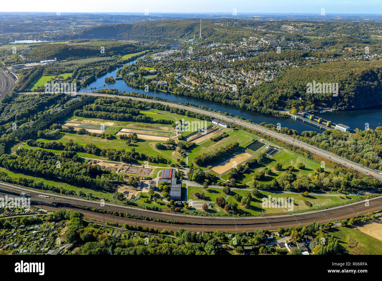 Aerial view, sewage treatment plant, waterworks, WasserRHarkortsee
