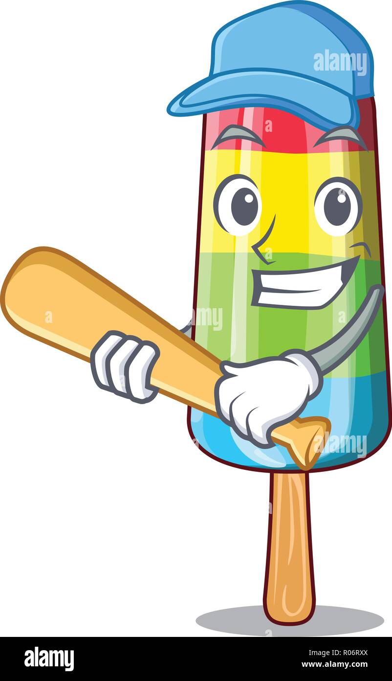 Playing baseball colorful ice cream sticks on cartoon Stock Vector