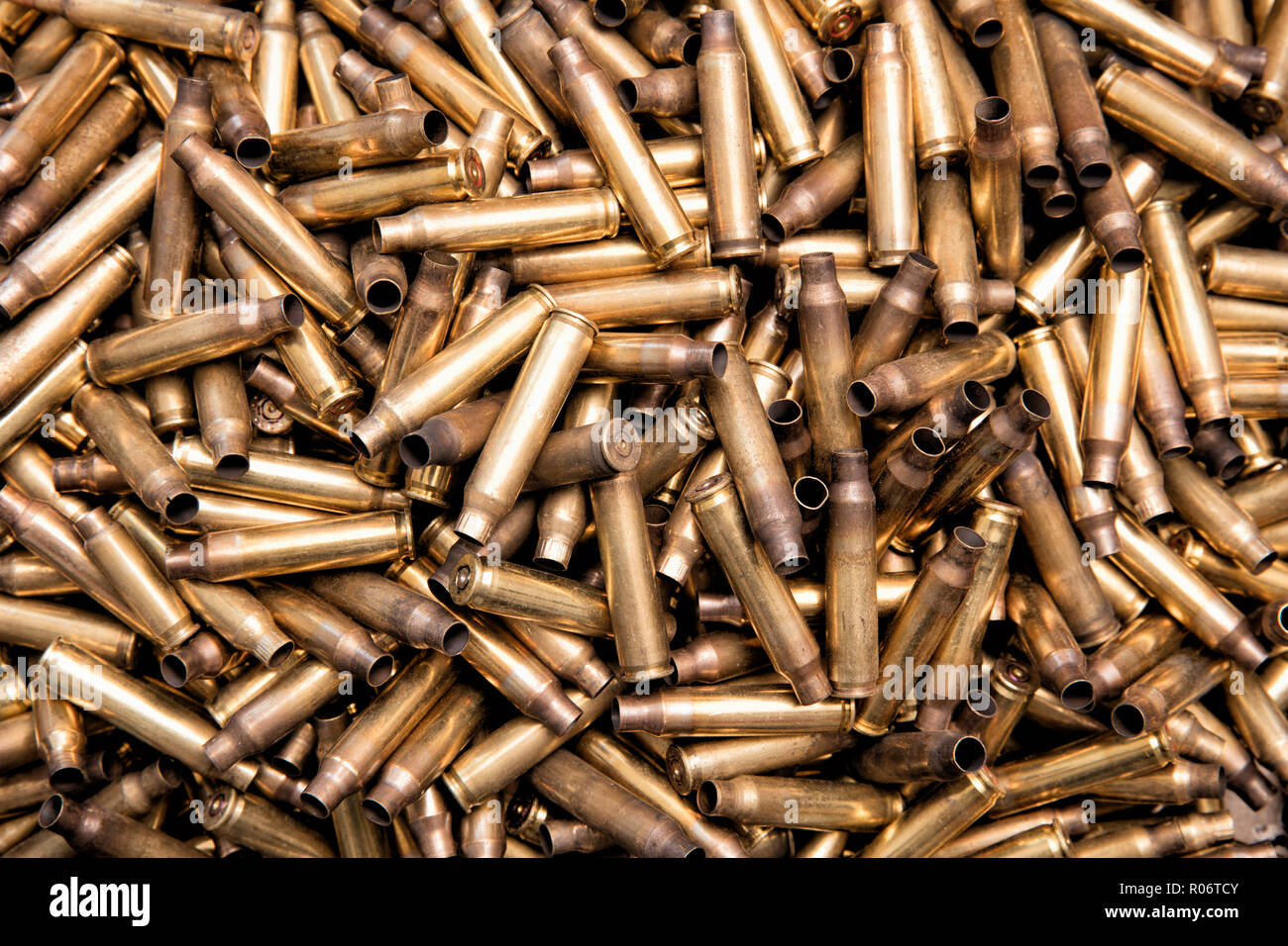 Spent brass ammunition cases Stock Photo