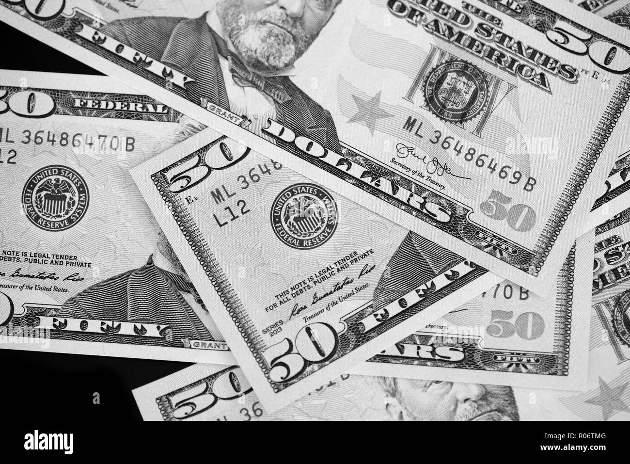 Fifty dollar bills Black and White Stock Photos & Images - Alamy
