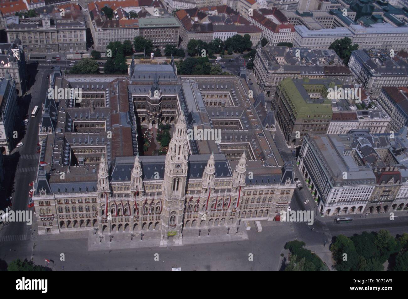 Wien, Ringstraße, Rathaus, Luftbild - Vienna, Ringstrasse, Town Hall, Aerial View Stock Photo