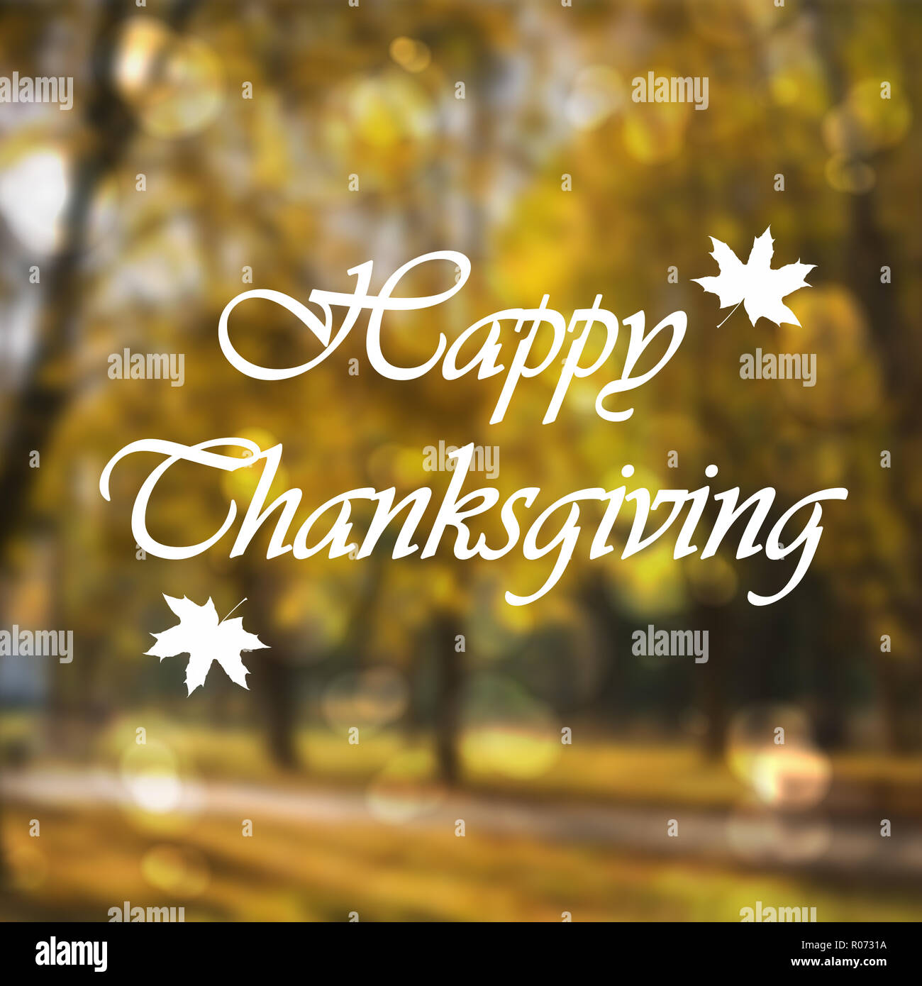 Happy Thanksgiving day card on blur background illustration Stock Photo ...