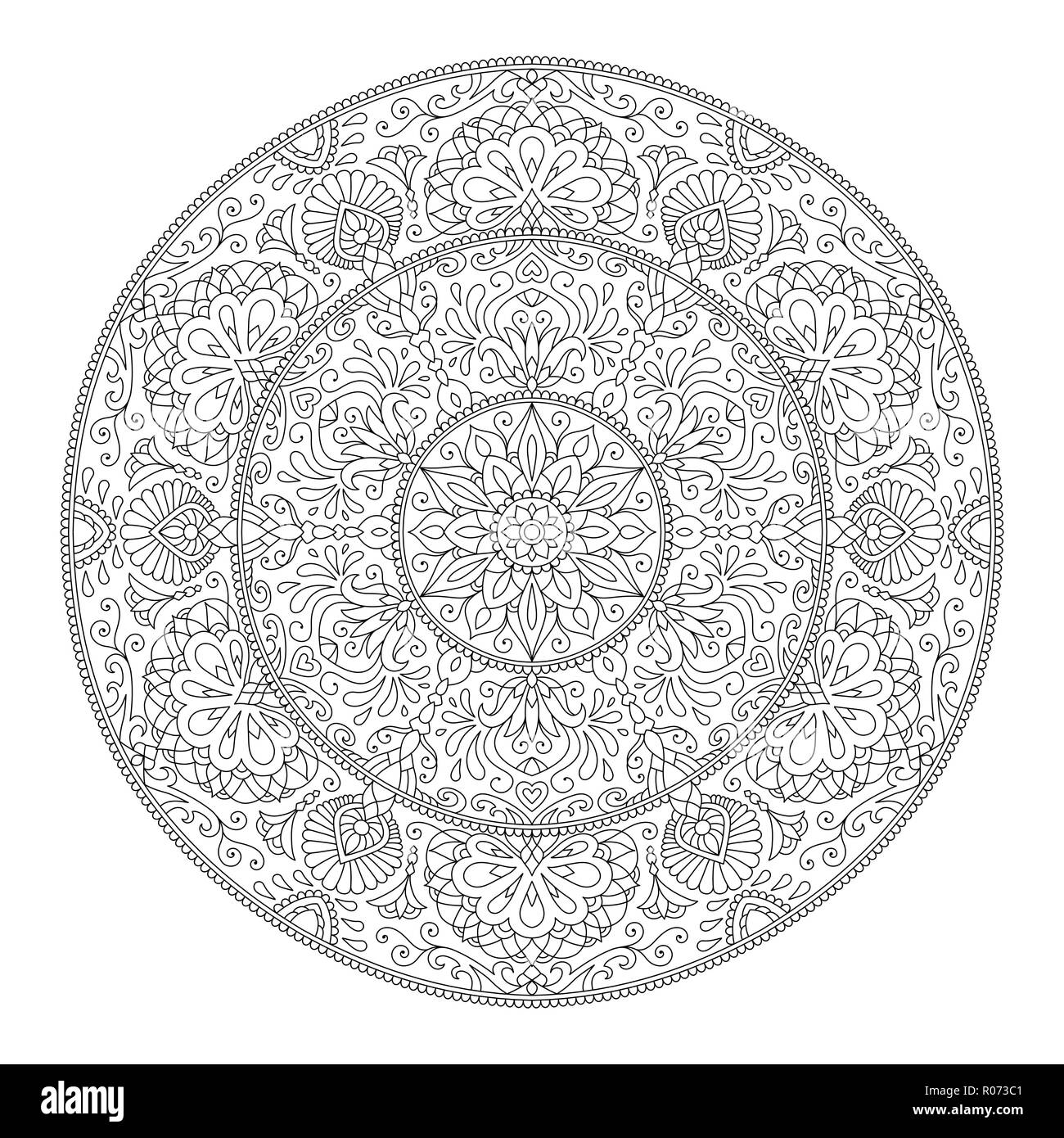 Mandala Coloring Page Flower Design Element for Adult Color Book Stock Vector