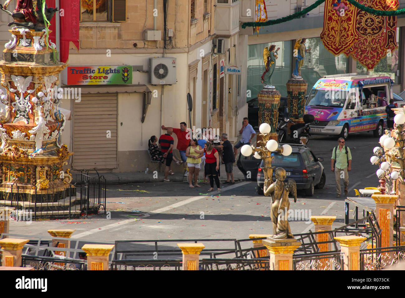 Marsa, Malta May 2018 Tourists and local people waiting on festively