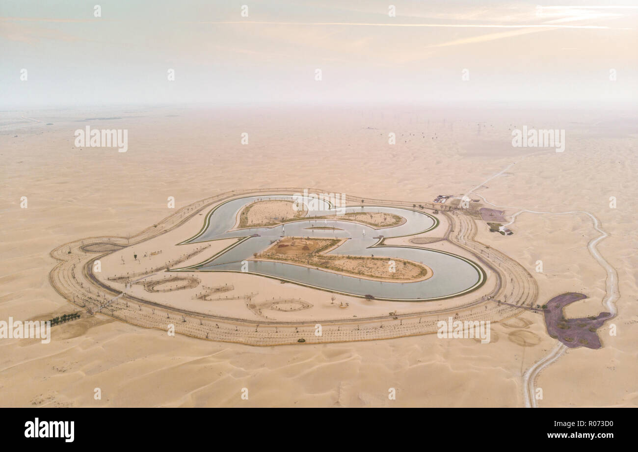 aerial view of al Qudra desert and lakes near Dubai Stock Photo Alamy