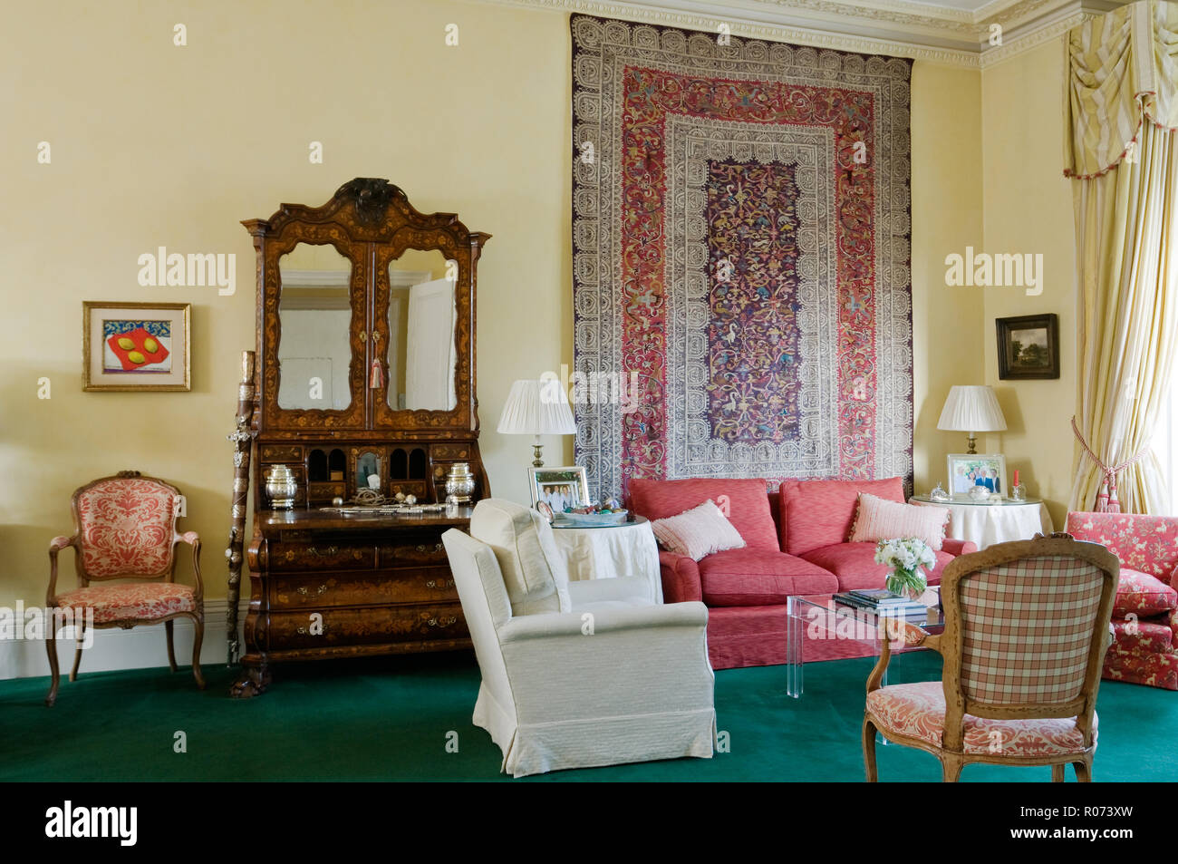 Edwardian living room with tapestry Stock Photo Alamy