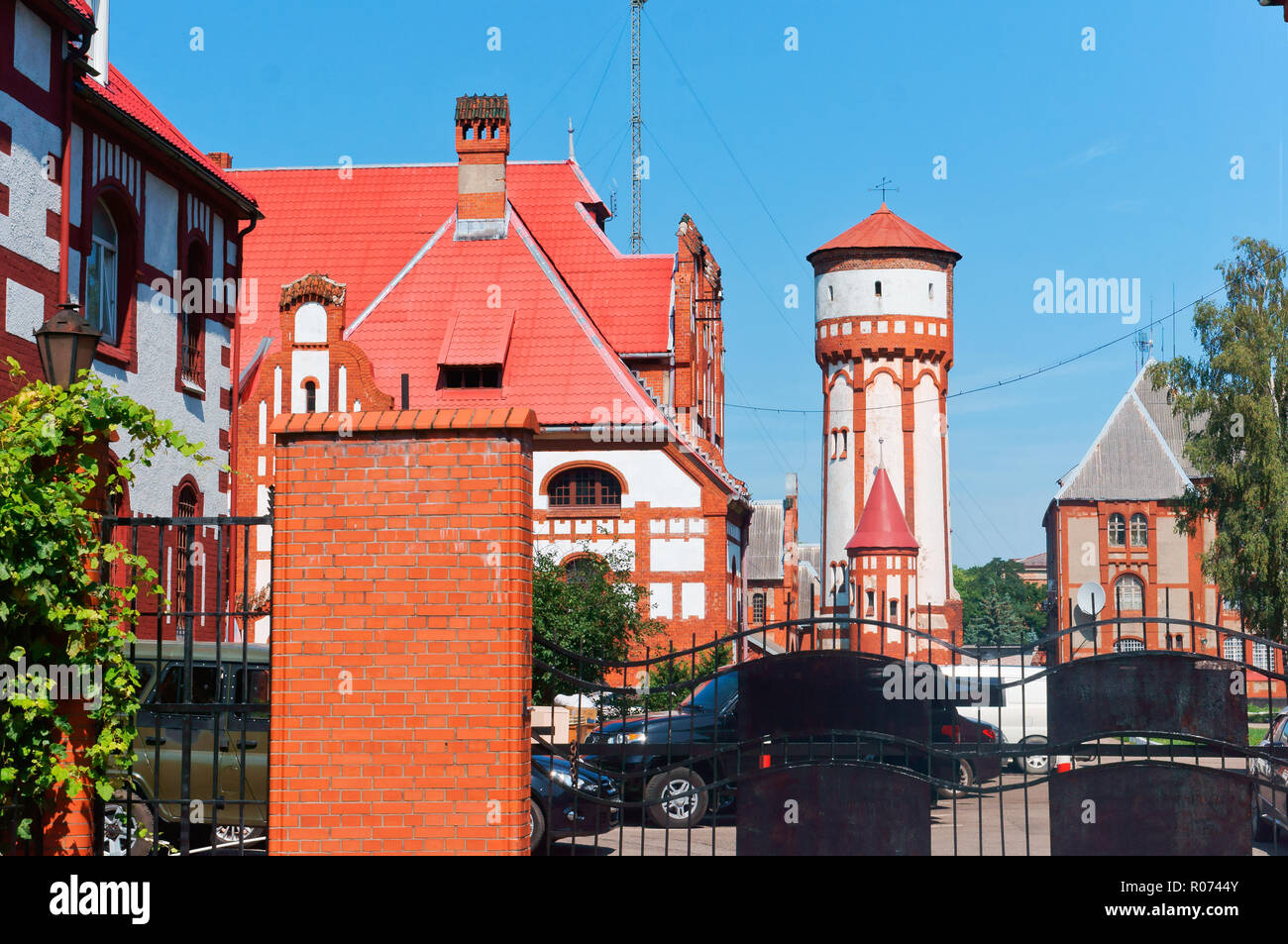 August 9, 2018, Kaliningrad region, Baltiysk, Russia,Water tower infantry barracks, the building of the Baltic fleet of the Russian Federation Stock Photo