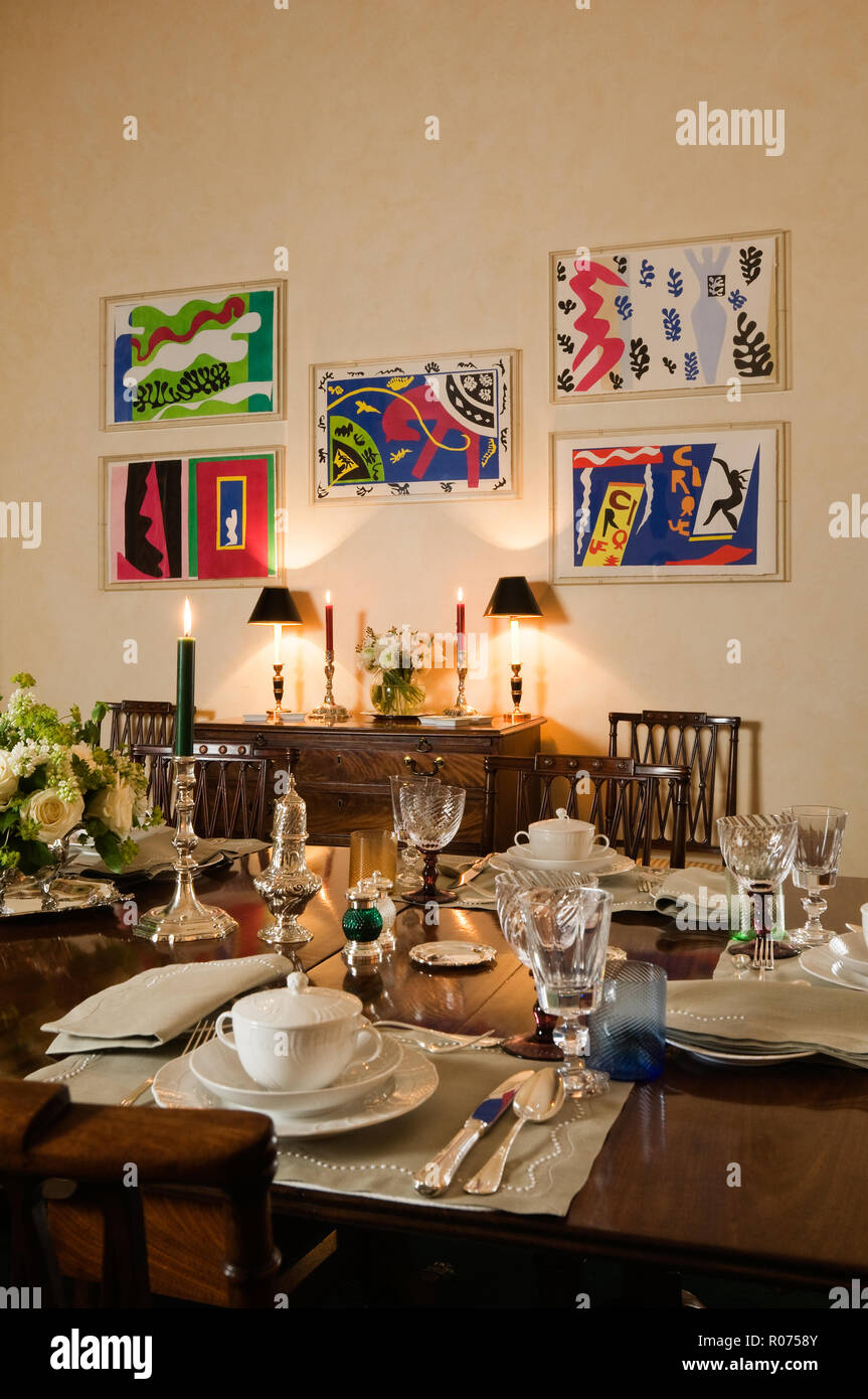 Set dining table with modern art Stock Photo