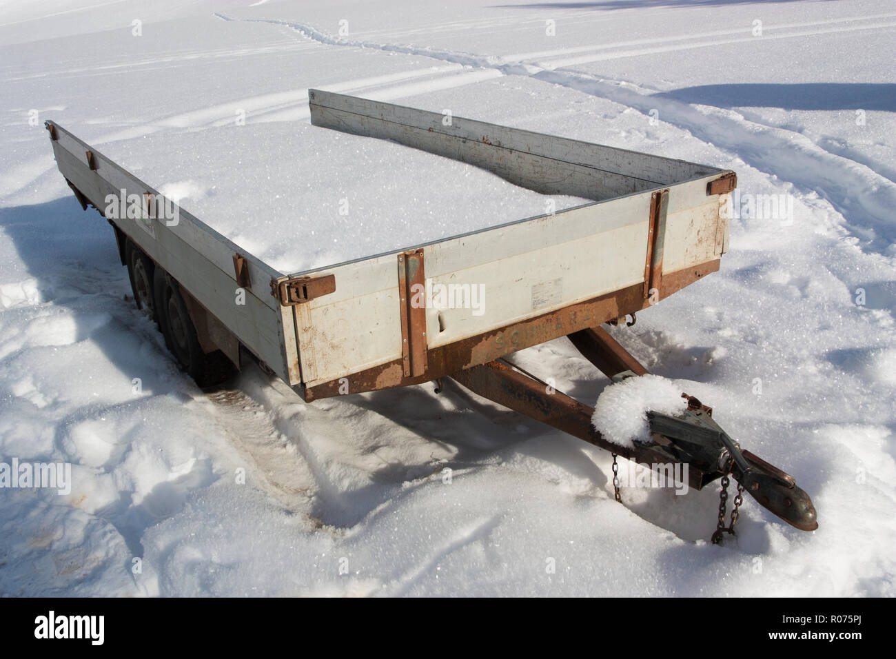 Trailer in the snow Stock Photo Alamy
