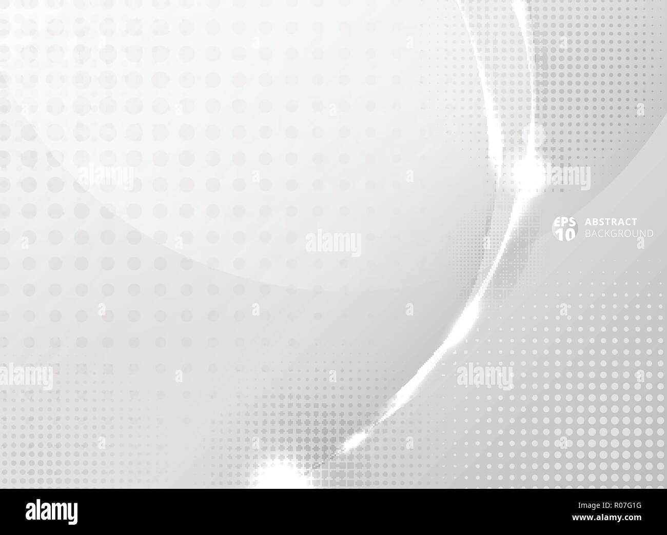 Abstract gray circles and halftone with lighting effect on white background. Vector illustration Stock Vector