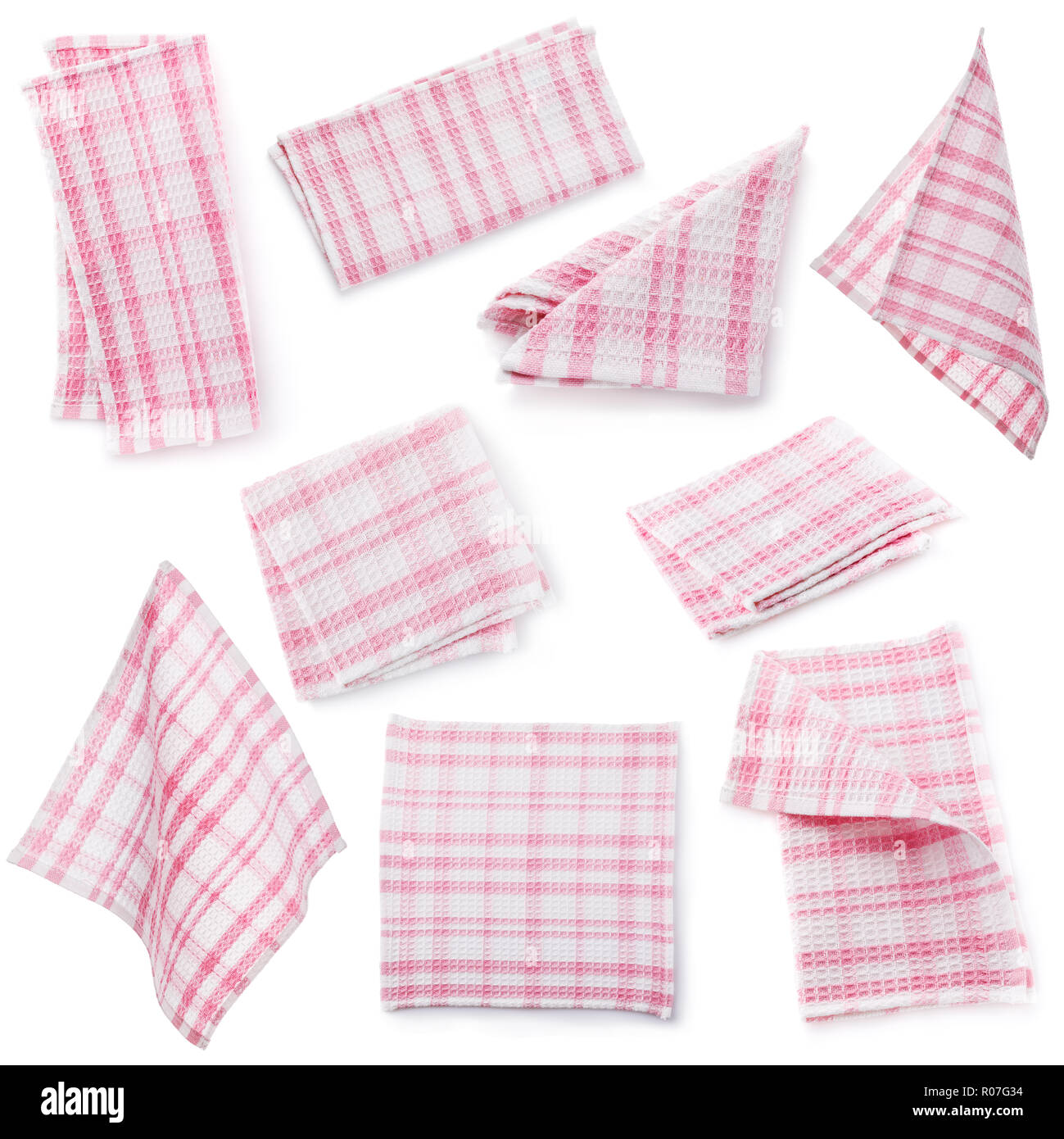 Set of various napkins of pink color, isolated on white background Stock Photo