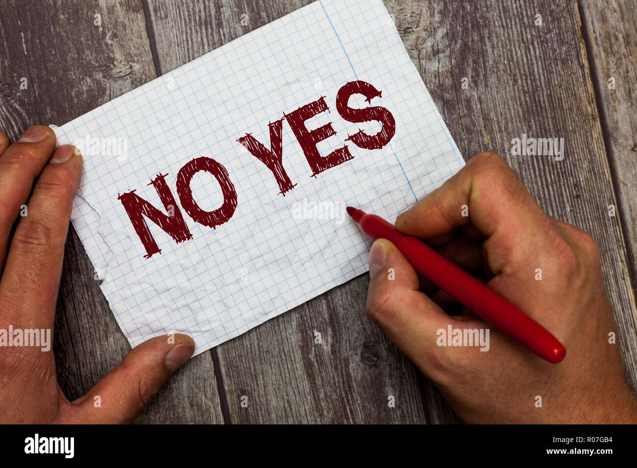 Handwriting text No Yes. Concept meaning Answering question using these words to show acception or rejection. Stock Photo
