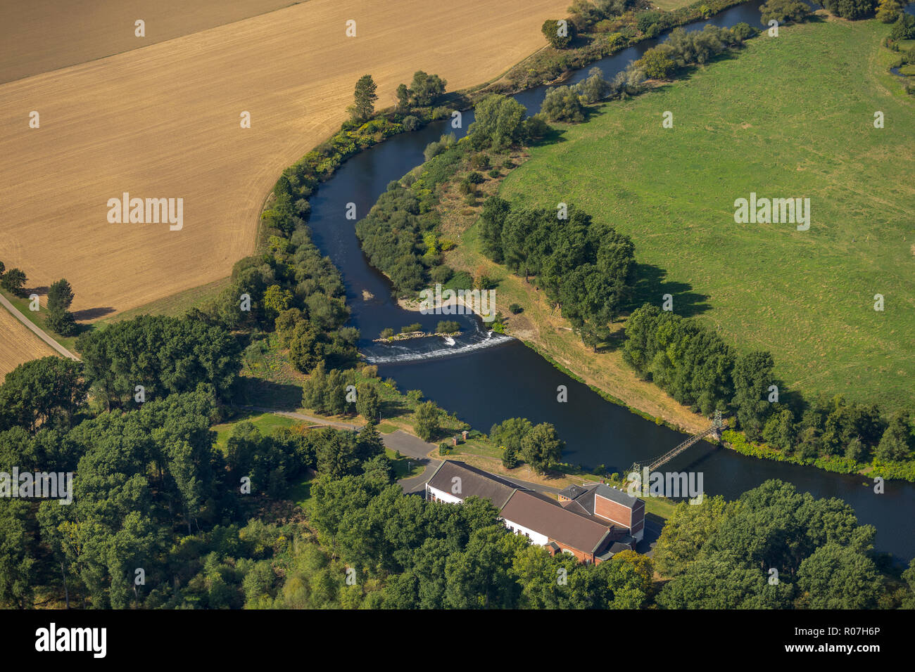 Aerial view, weather overview, running water power station, Obergraben, Ruhr, Harkortsee, dam, bridge, Ruhr area, Ennepe-Ruhr district, Sauerland, Nor Stock Photo