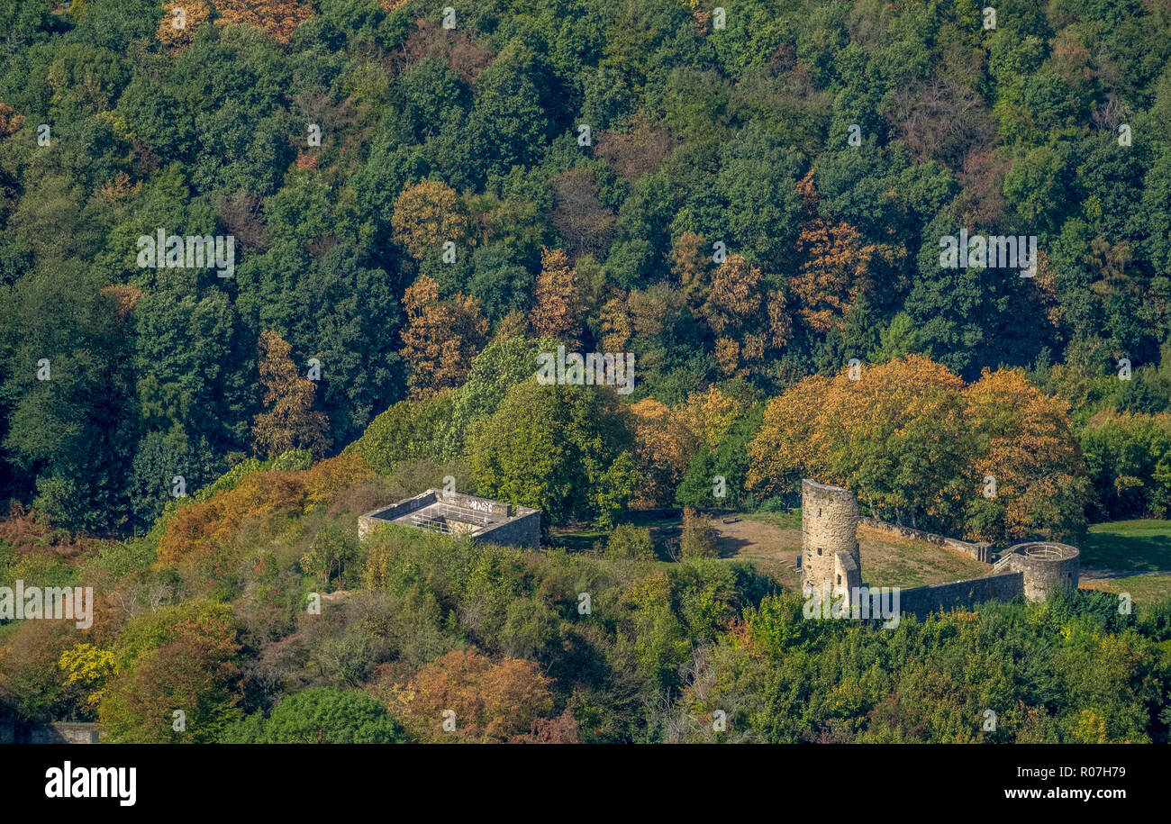 Aerial view, Burgruine Burg Volmarstein, Volmarstein, Ruhr area, Ennepe-Ruhr district, Sauerland, North Rhine-Westphalia, Germany, Europe, Wetter (Ruh Stock Photo