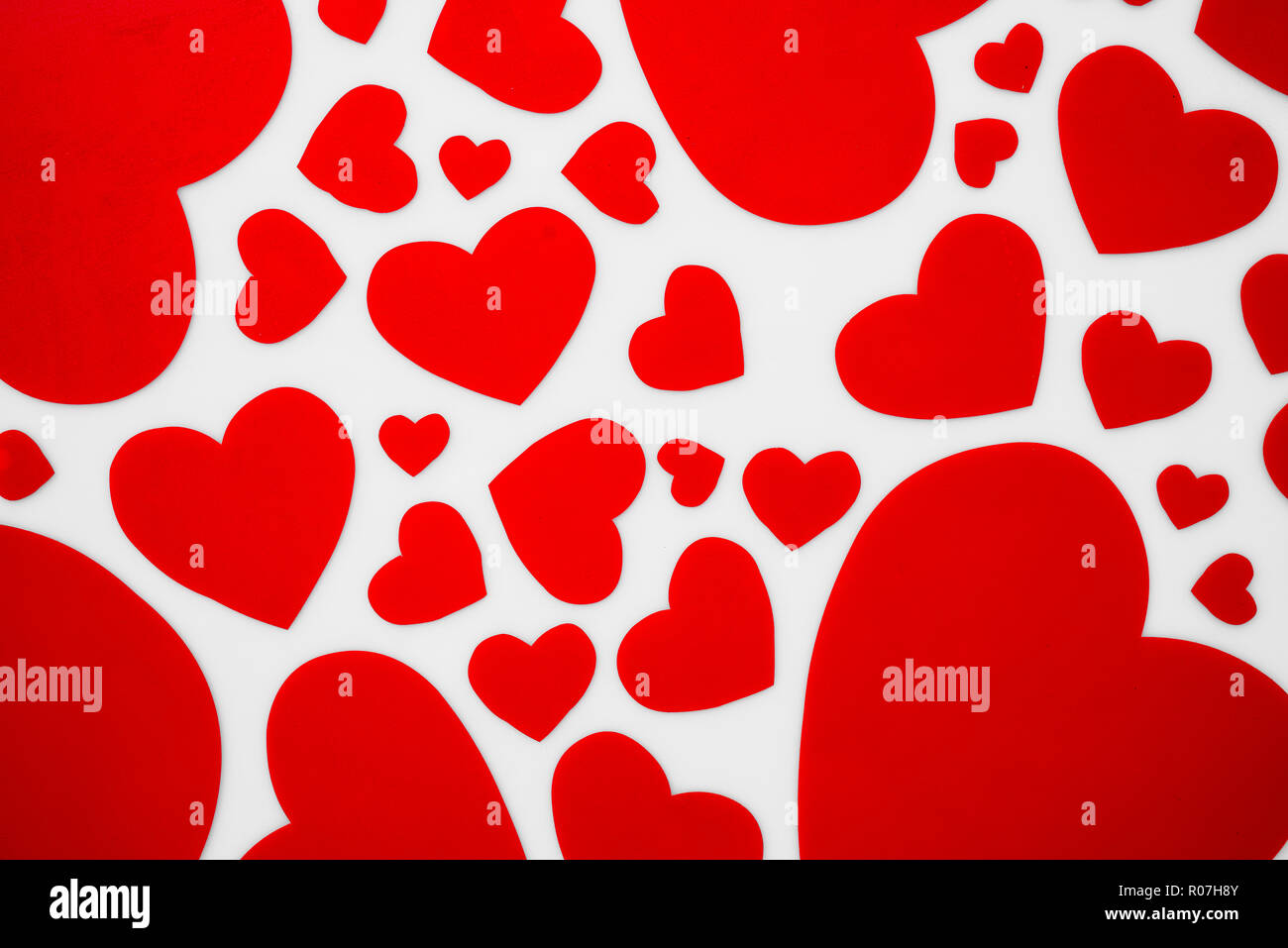 Red hearts on white background romantic concept for love and Val Stock Photo