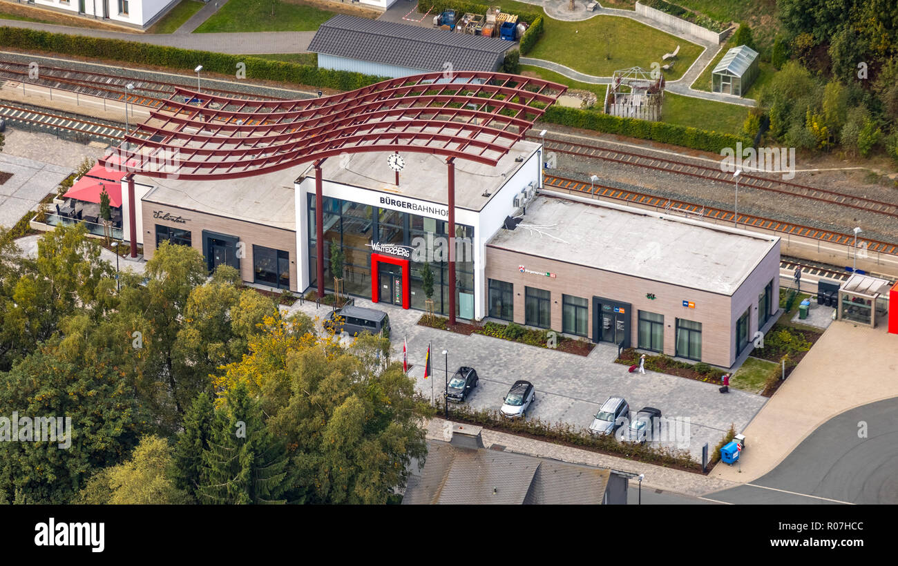 Aerial View, new civil station Winterberg, Winterberg, Winterberg, Sauerland, North Rhine-Westphalia, Germany, DEU, Europe Central Station, aerial vie Stock Photo