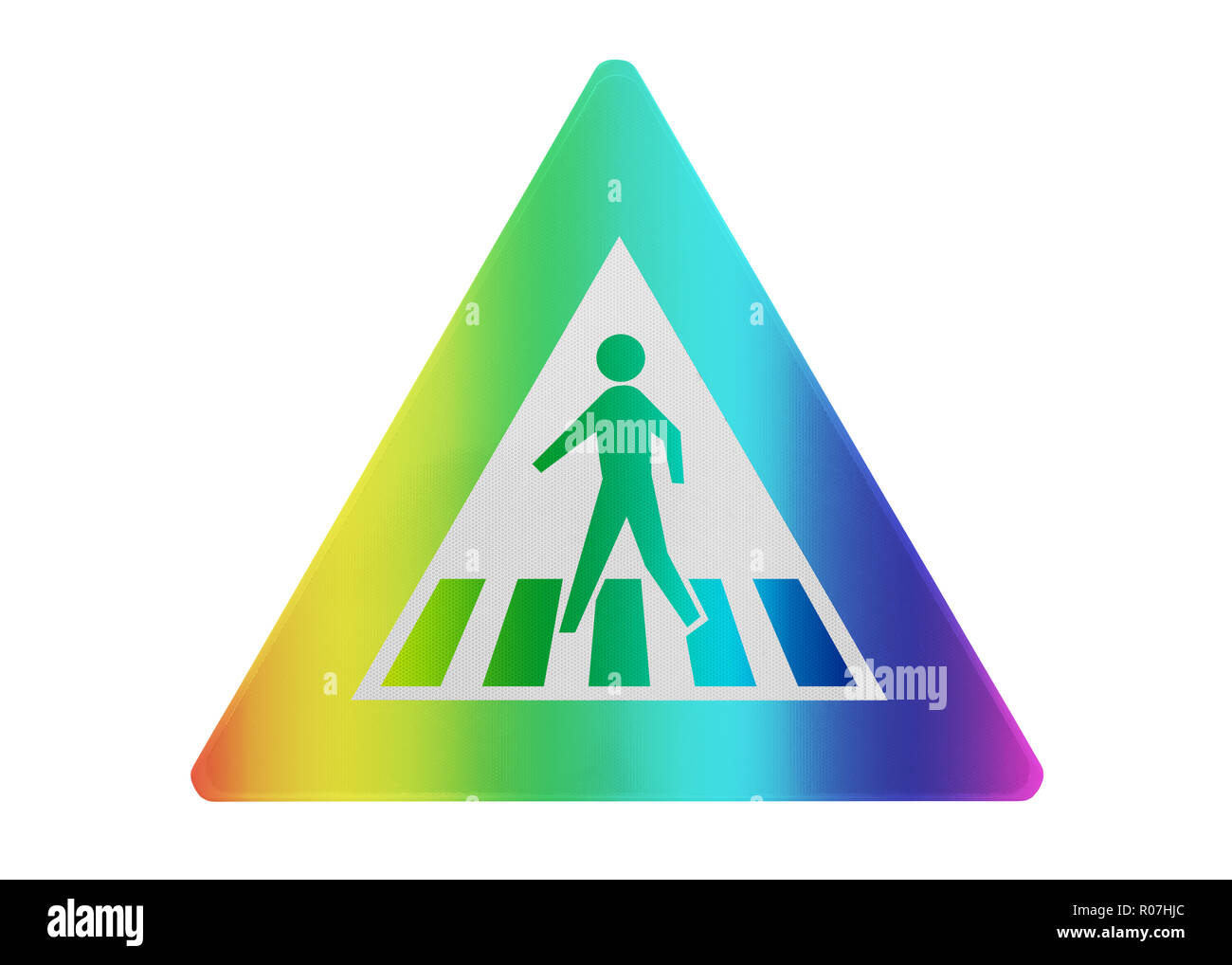 Traffic sign isolated - Pedestrian crossing - Rainbow colored Stock Photo