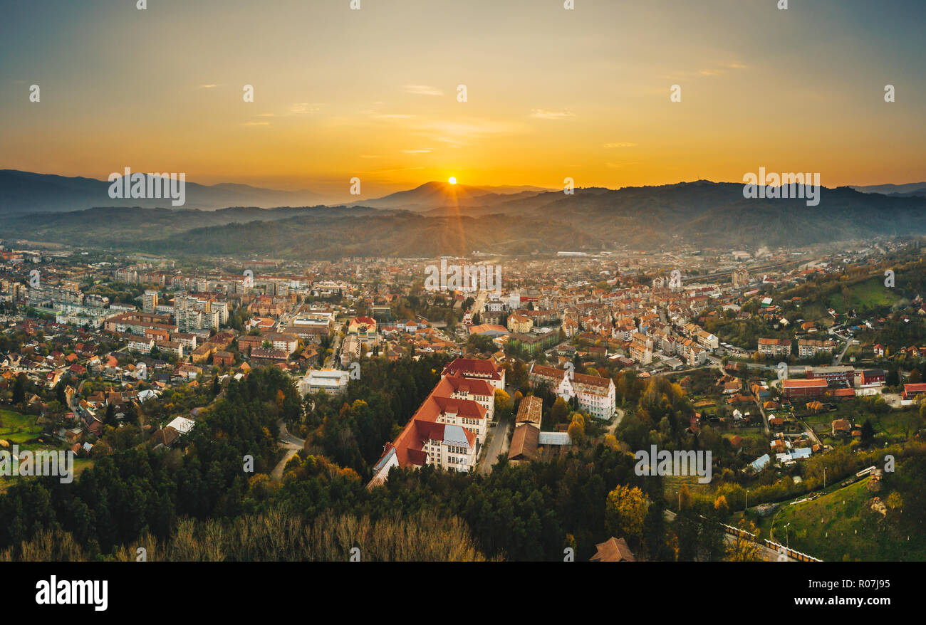 Petrosani city sunset in Hunedoara, Transylvania, Romania Stock Photo