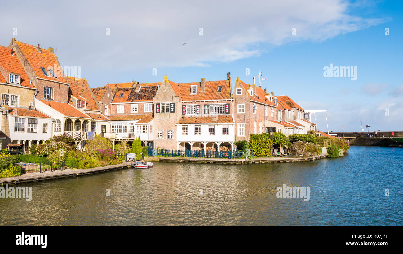 Old brick waterfront houses of De Bocht in Enkhuizen, Noord-Holland, Netherlands Stock Photo