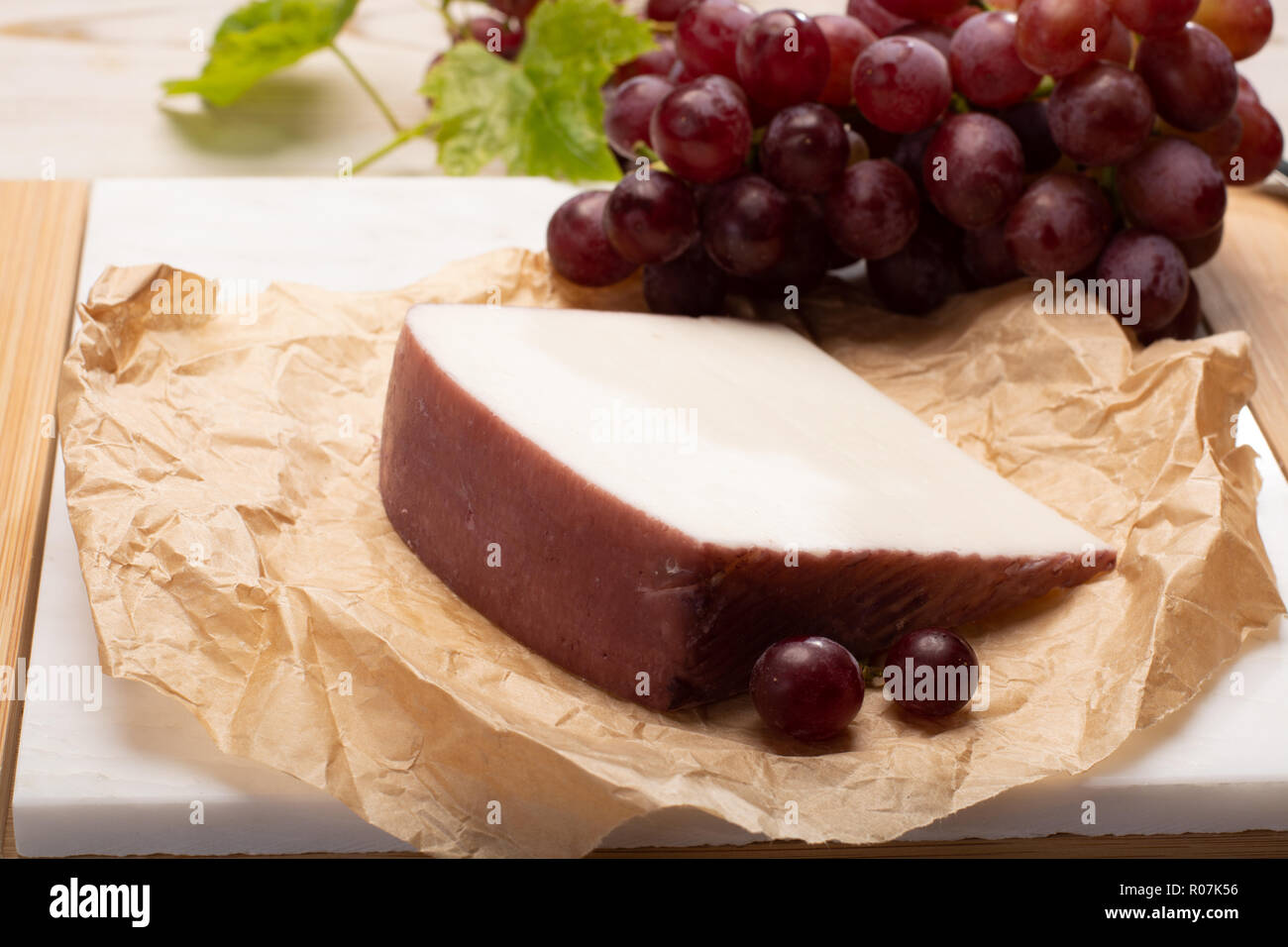 Traditional Spanish cheese, one piece of Murcian wine cheese from goat