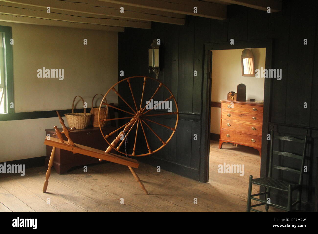 Spinning wheel at Frontier Culture Museum in Staunton, Virginia, USA