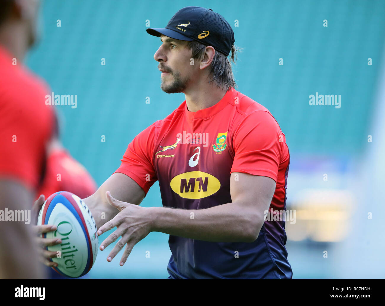 South Africa's Eben Etzebeth during the training session at Twickenham Stadium, London. Stock Photo