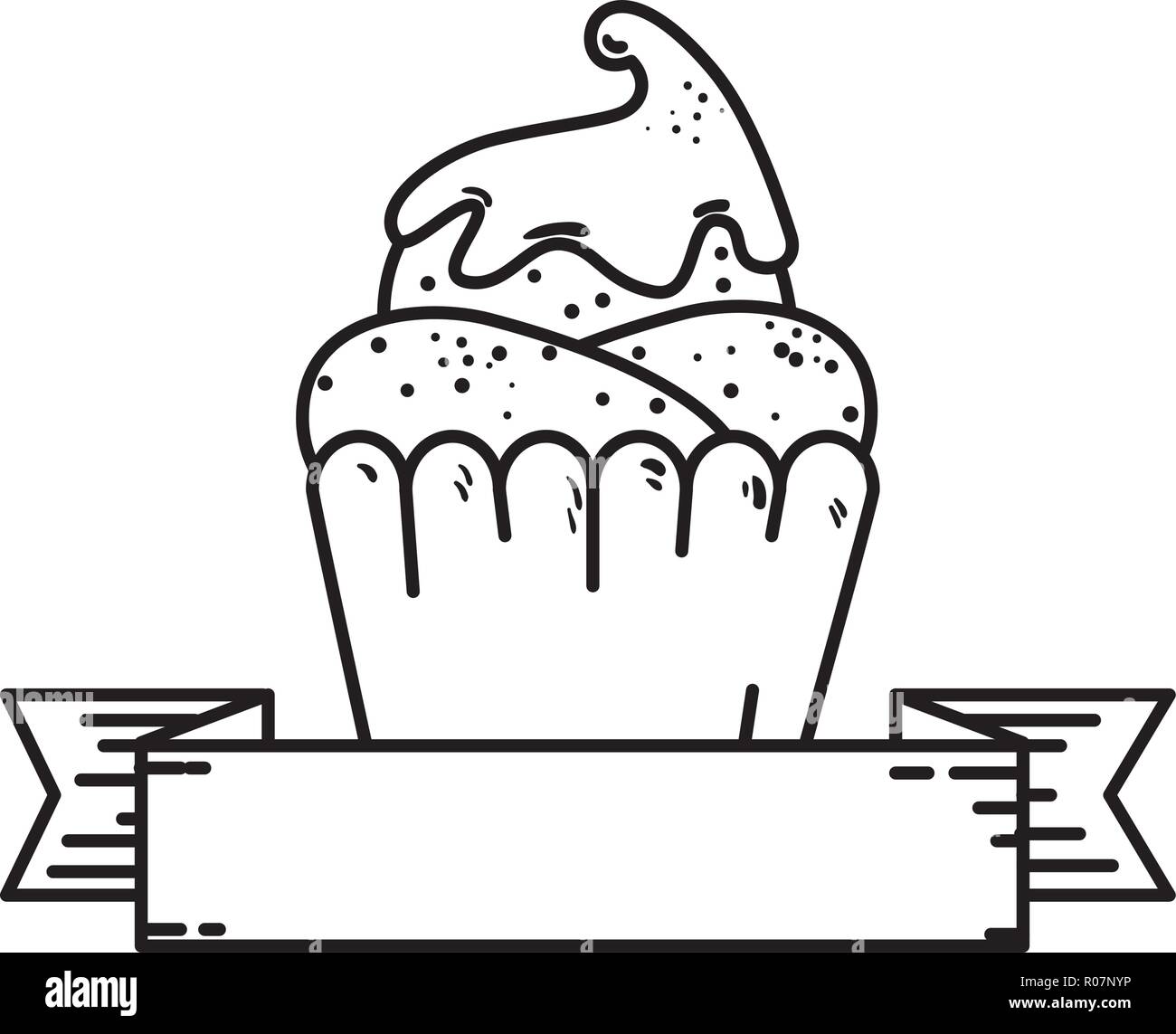 delicious cupcake sweet with ribbon frame vector illustration design ...