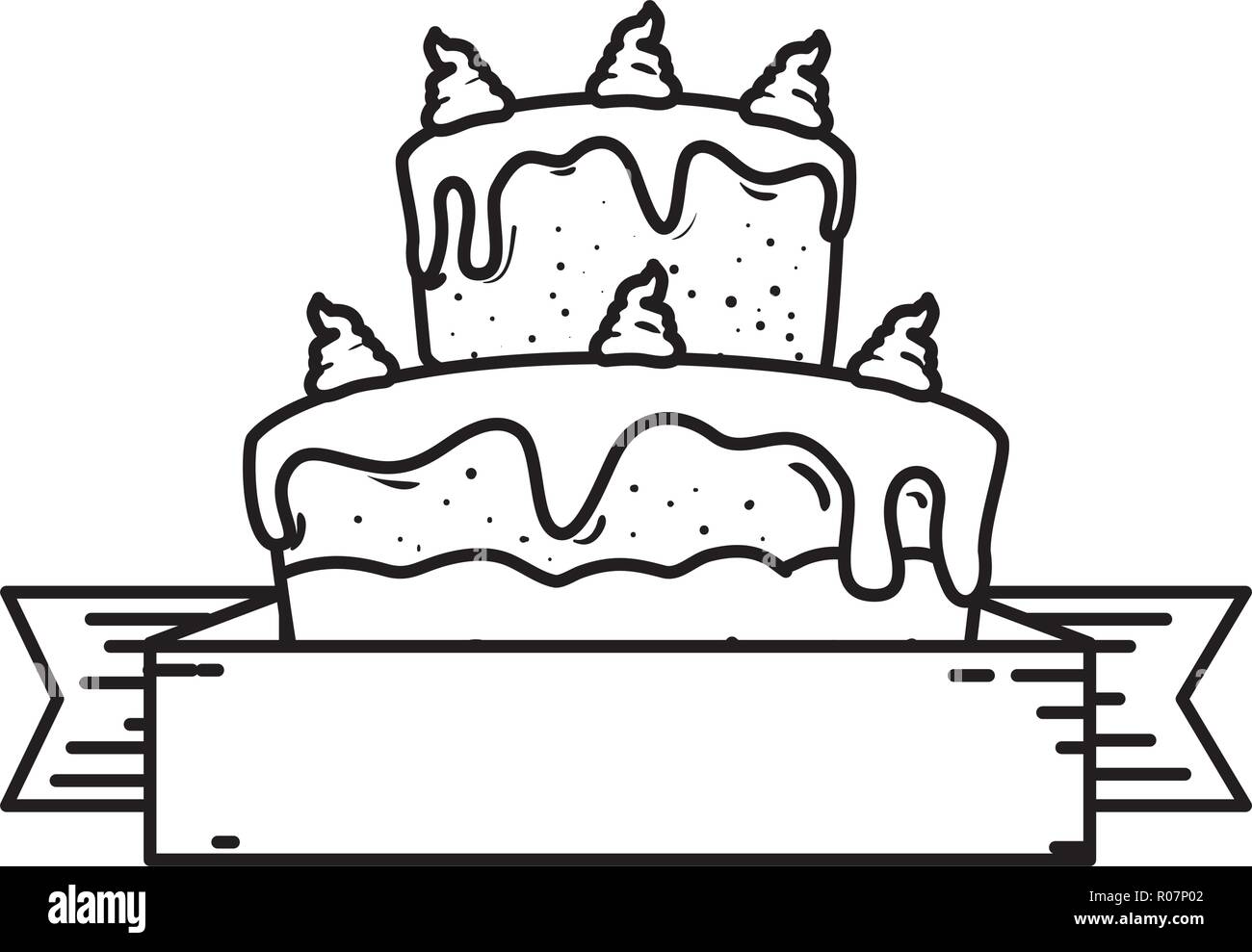 delicious cake with ribbon frame vector illustration design Stock ...