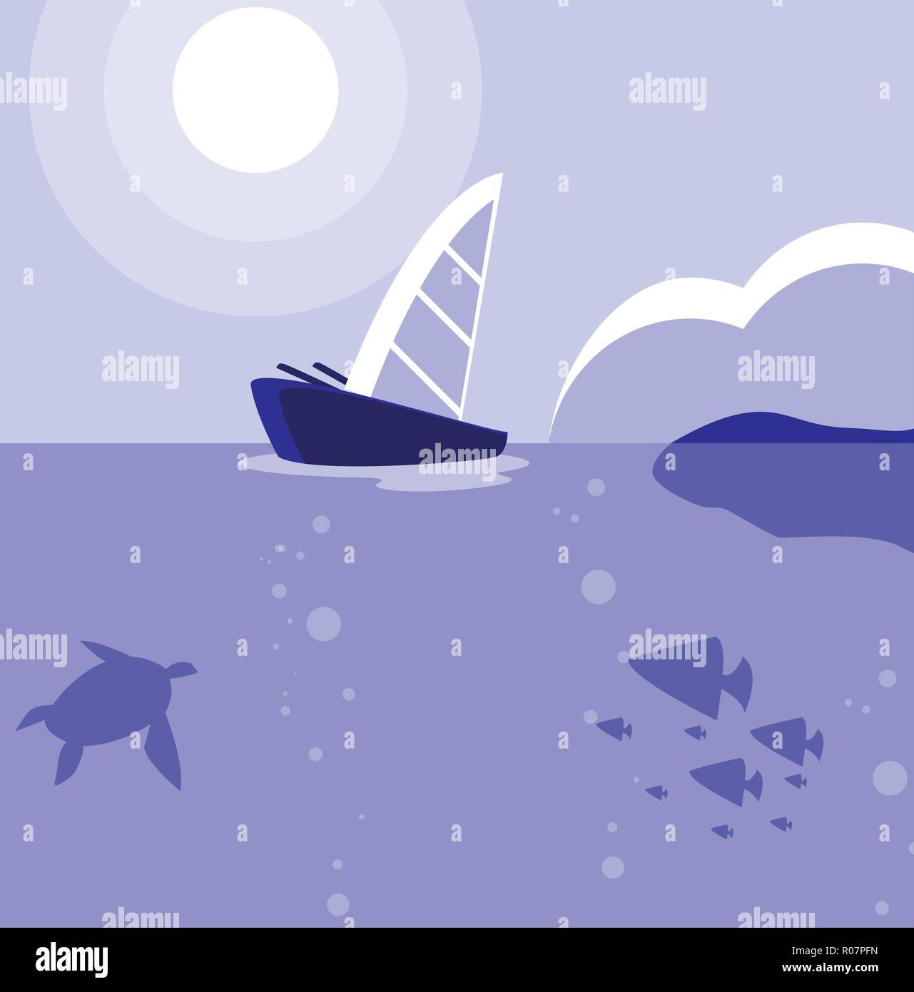 sea landscape with sailboat, colorful design. vector illustration Stock ...