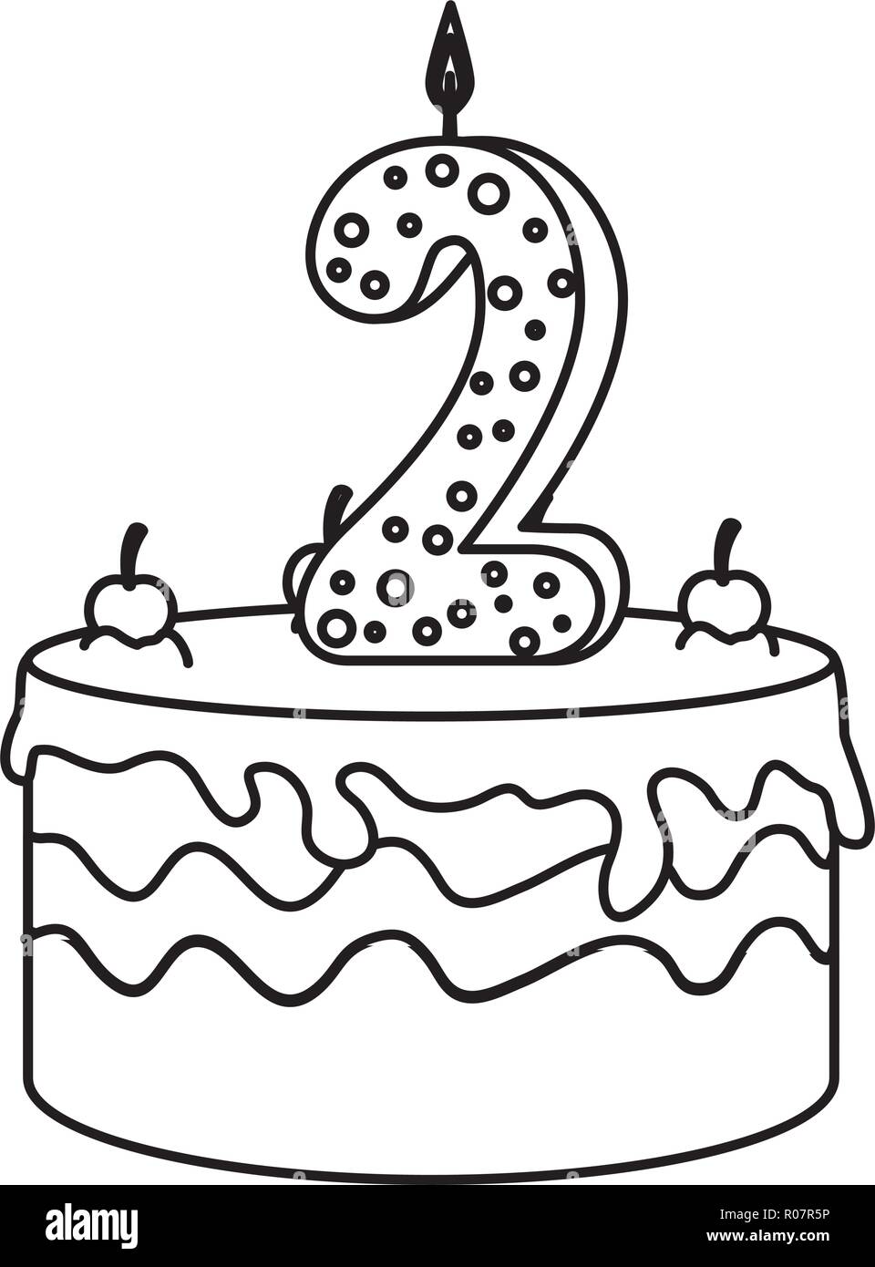 delicious cake with candle number two Stock Vector Image & Art - Alamy