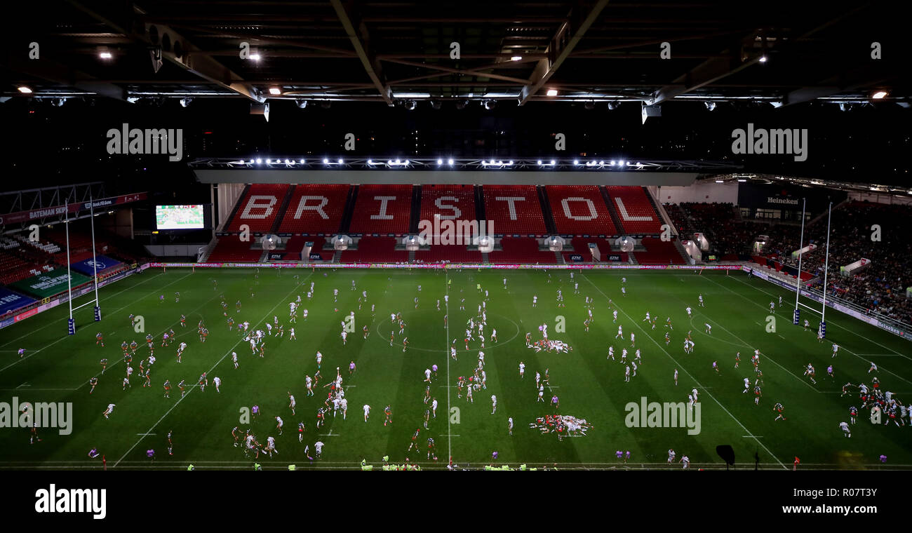 Multiple exposure of Bristol Bears v Gloucester during the Gallagher Premiership match at Ashton Gate, Bristol. PRESS ASSOCIATION Photo. Picture date: Friday November 2, 2018. See PA story RUGBYU England. Photo credit should read: David Davies/PA Wire. . Stock Photo