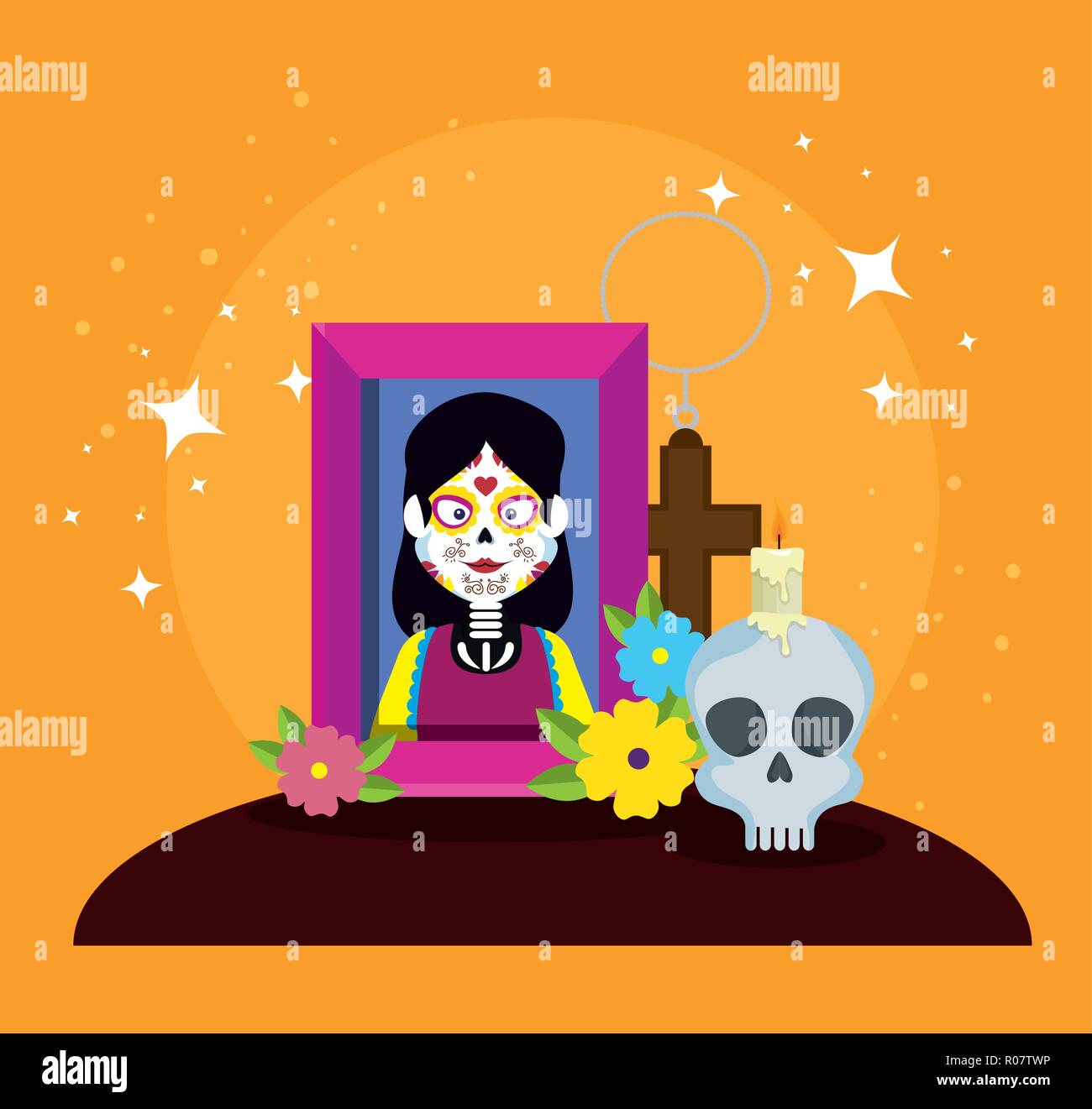 picture with skull and flowers to day of the dead Stock Vector Image ...