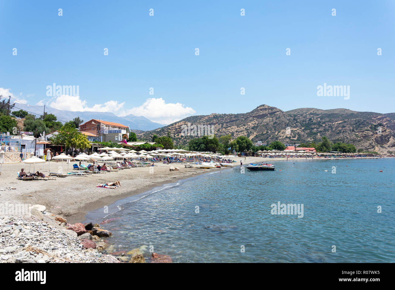 Agia Galini Beach, Agia Galini, Rethimno Region, Crete (Kriti), Greece Stock Photo